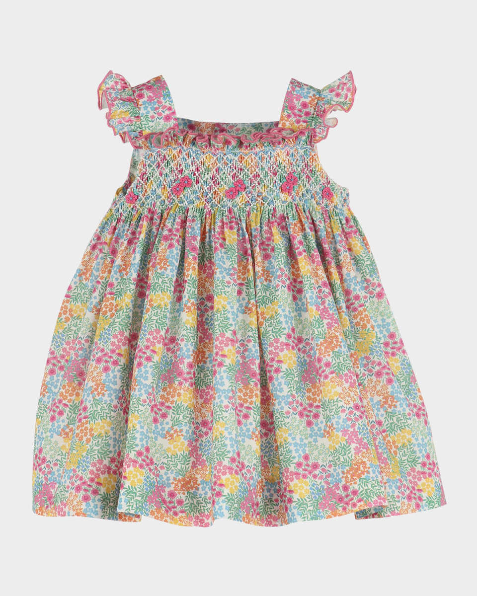 Girl's Floral-Print Jamboree Smocked Dress, Size 6M-3